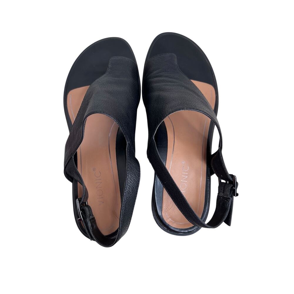 Vionic Ella Sandal in Black Leather Asymmetrical Toe Loop Slingback W's Sz. 7.5M - Picture 12 of 13